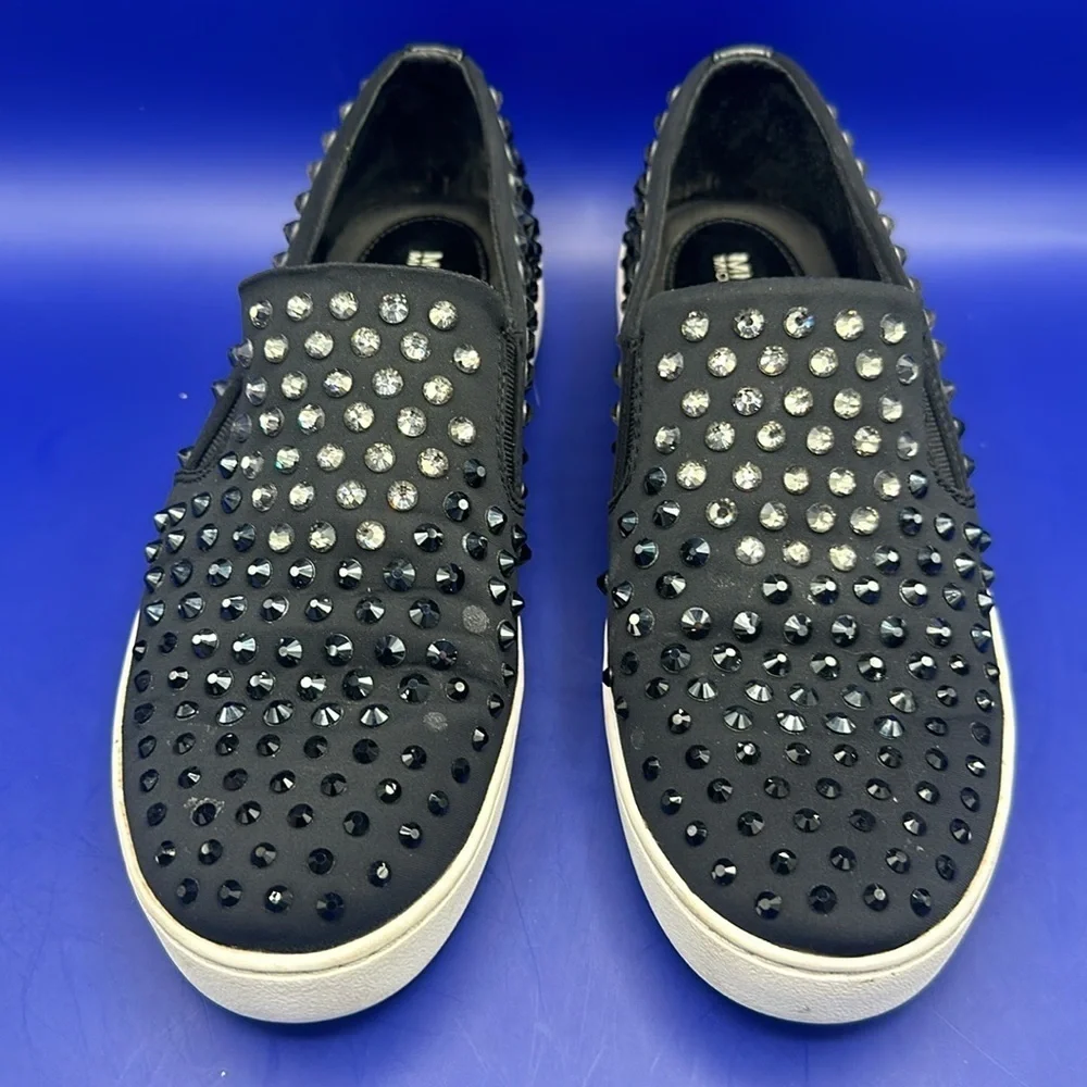 Michael Kors Keaton Sneakers Womens Sz 7M Black Black Crystal Rhinestone Slip On